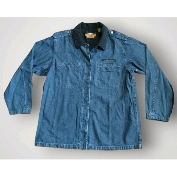 Harley Davidson Womens Denim Embroidered Shacket Snap Up Size L - Picture 1 of 7